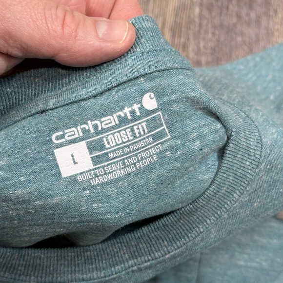 Carhartt Pocket T-Shirt Mens Large Heather Green Loose Fit Work Tee Heavyweight - Picture 5 of 10